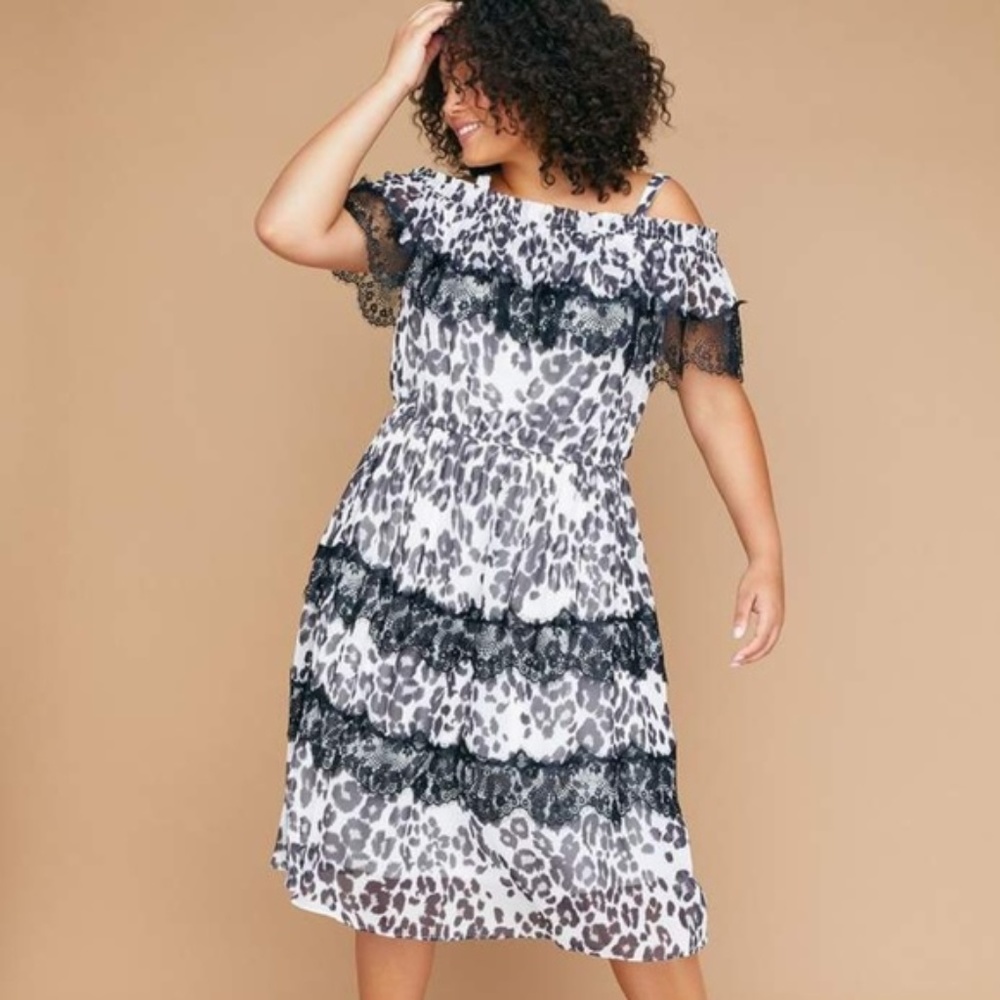 Lane Bryant NWT Leopard Chiffon Off Shoulder Dress